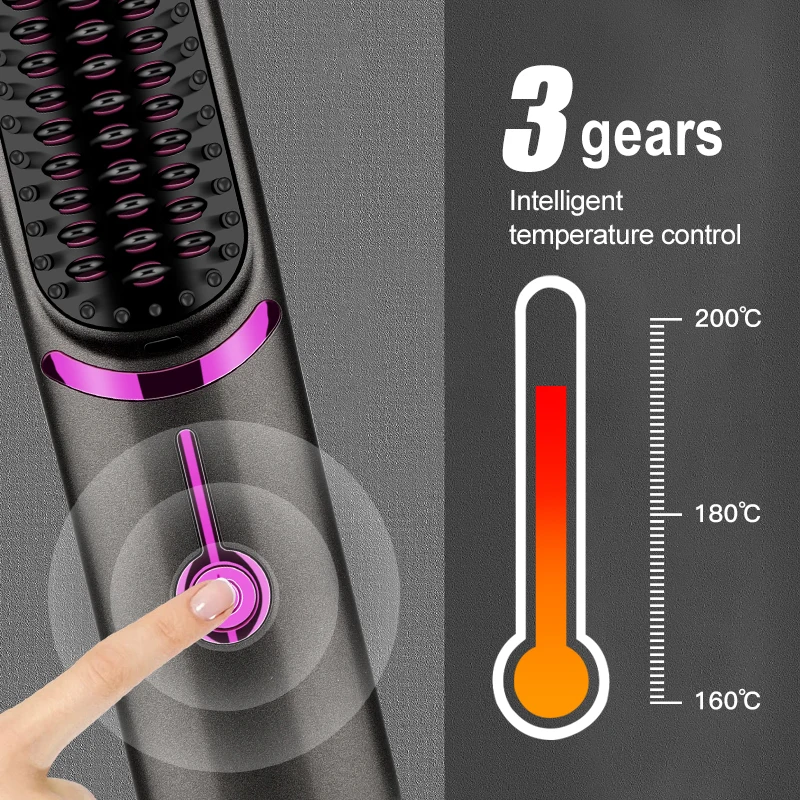 Wireless Hair Straightening Comb PTC Ceramic Fast Heating Portable Straightening Irons 3 Gears Electric Hair Brush Negative Ion