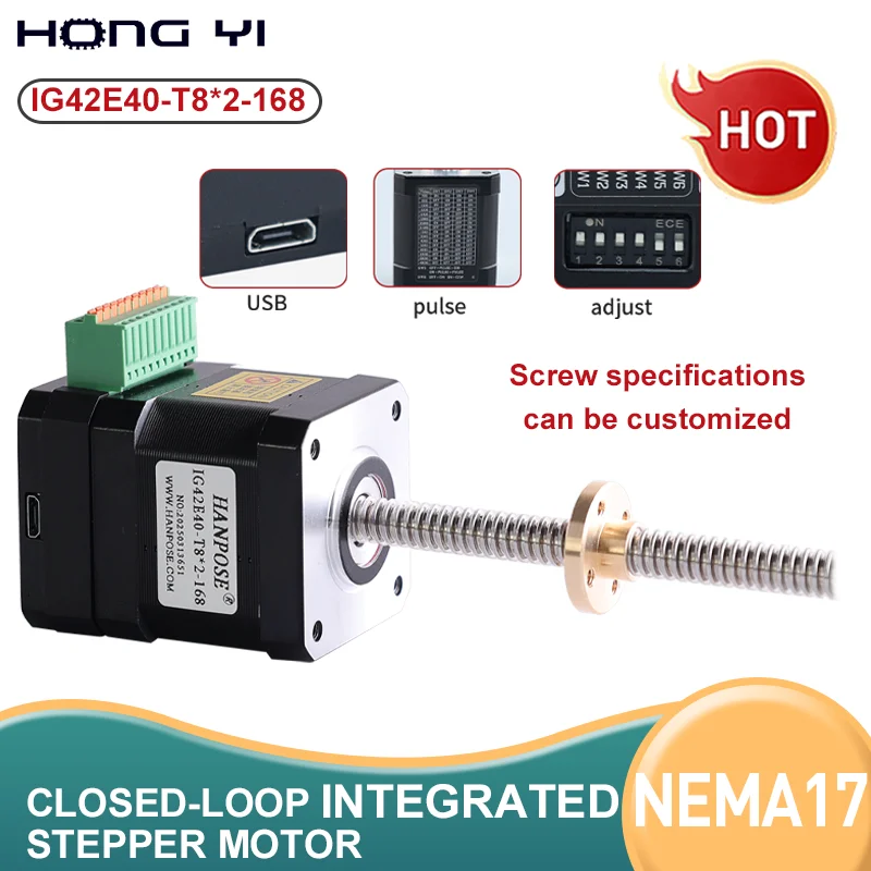 NEMA17 NEMA23 IG42E40-T8 폐쇄 루프 드라이브 통합 사다리꼴 나사 모터 Modbus RS485 통신 TTL 통신 T8