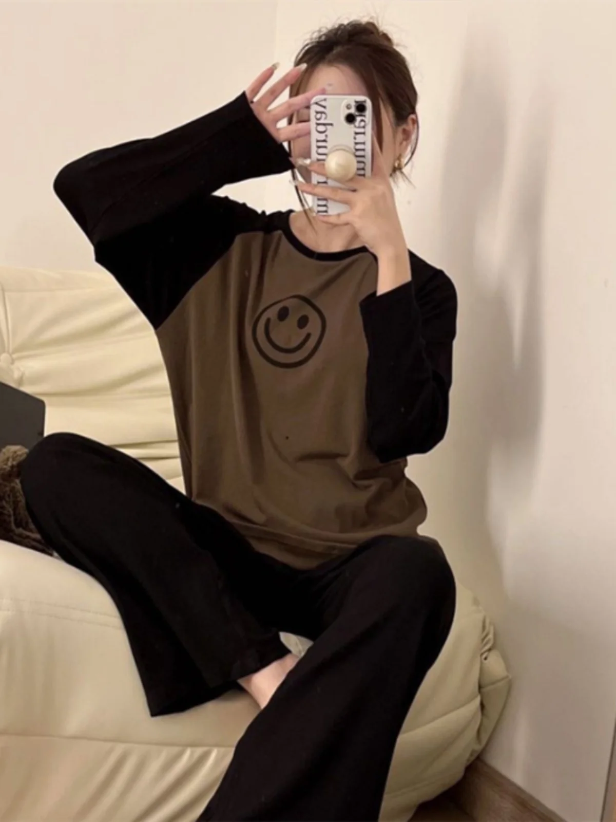 Women's Long Sleeve round Neck Sleepwear Set Spring Autumn Loose Comfortable Home Clothes Floral Print Student Nightgown - 5
