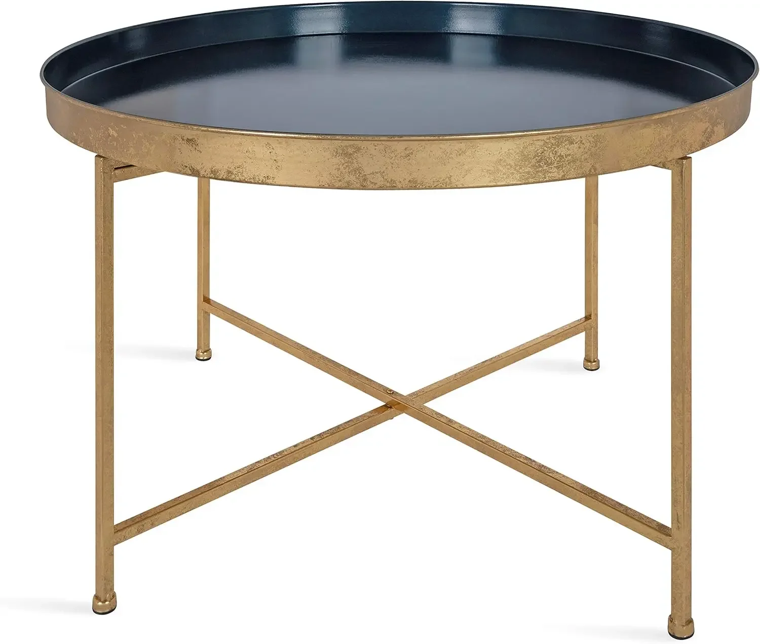 Kate & Laurel Celia Modern Glam Round Coffee Table, 28.25" x 28.25" x 19", Navy Blue & Gold Leaf,Chic Sophisticated Accent Table 5