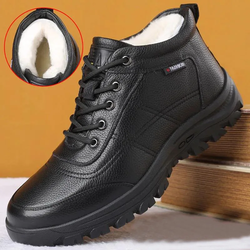 Winter Men Bussiness Boots Casual Men Cotton Boots Sneakers Warm Snow Leather Non-slip Leisure Bota Masculina