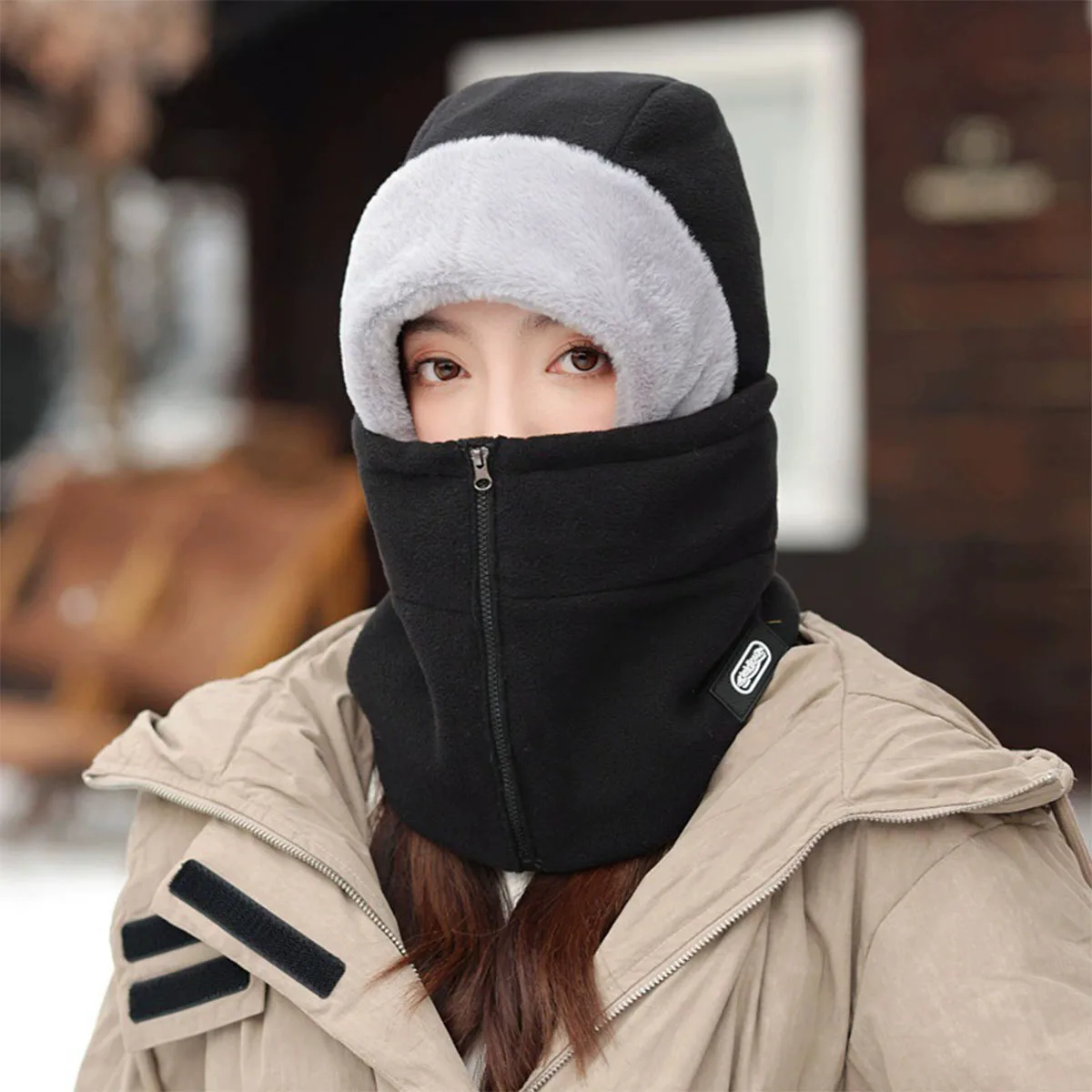 Soft Solid Color Cycling Windproof Cap Hood Thermal Winter Balaclava Drawstring Keep Warm Ski Mask Hat Women