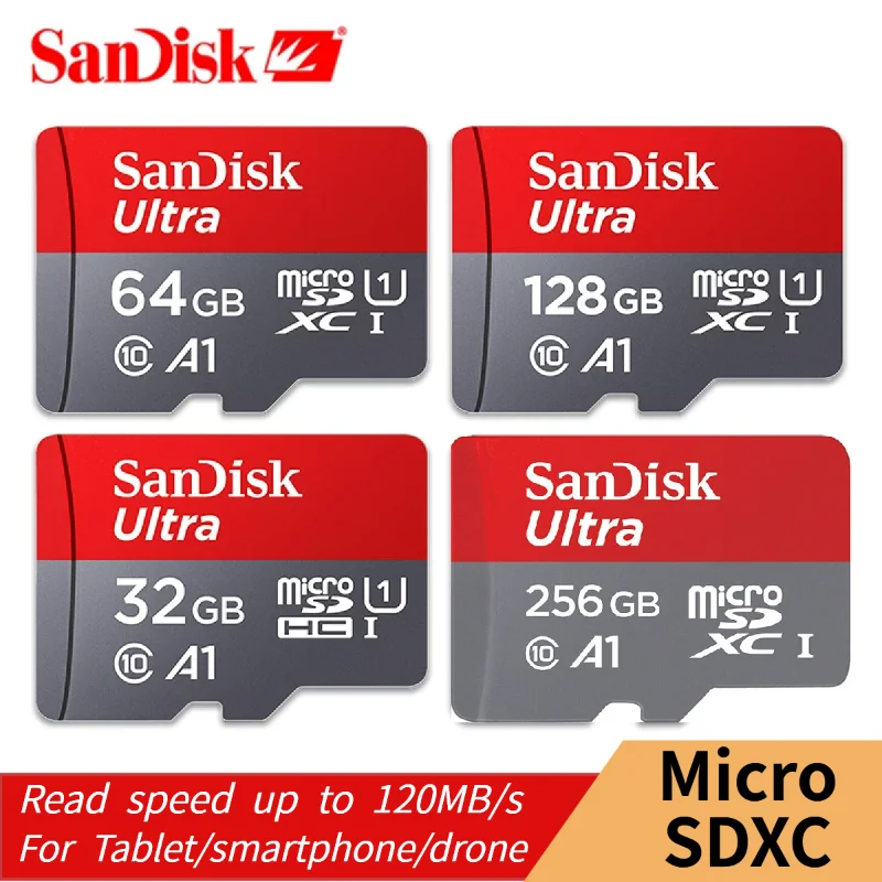 best memory card for mobile 3 pcs sell SanDisk Flash Card Micro SD A1 Ultra Memory Card SDXC UHS-I up to 120M/s  32GB 64GB 128G 400G 256GB 512G 1TB  TF Card sd card