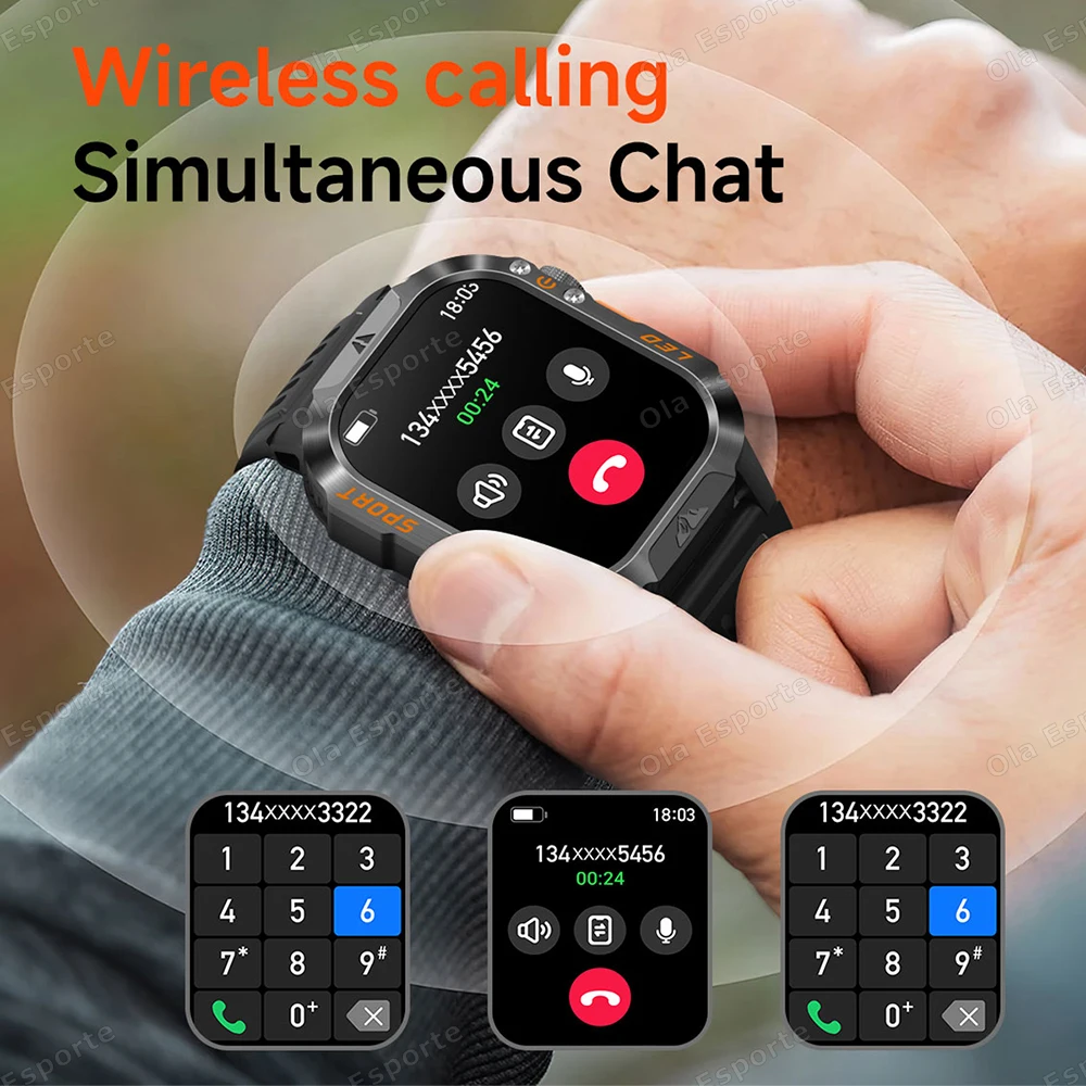 2026 New Smart Watch Men's Outdoor Watch 2.01Inch Voice Assistant Bluetooth Call with LED Flashlight IP68 Waterproof Smart Watch 3