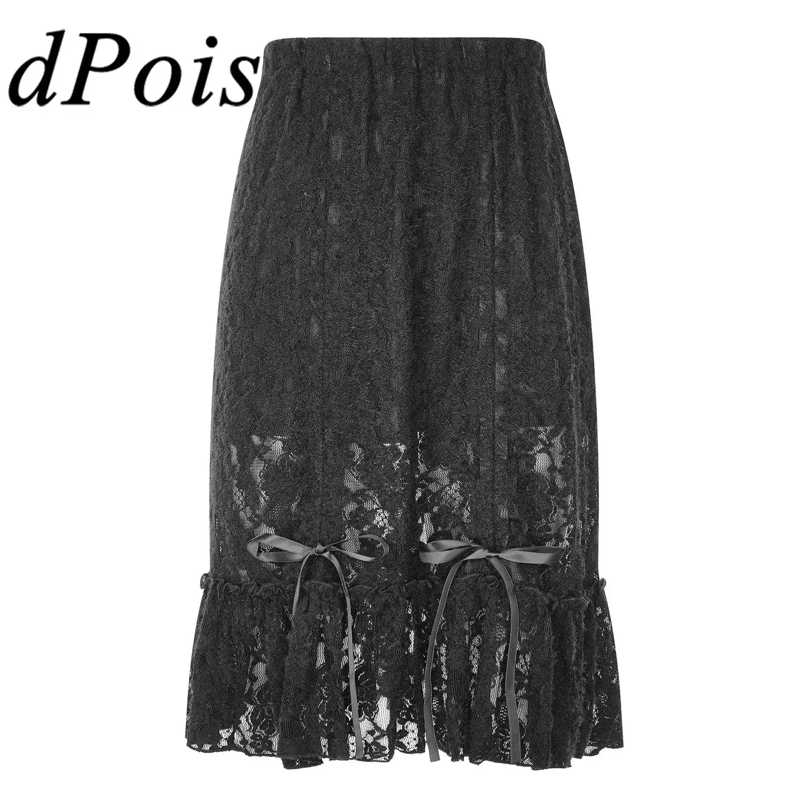 

Womens French Vintage Lace Skirt Elastic Waist Ruffled Hem Drawstring Skirts for Vacation Summer Beach Casual Wear