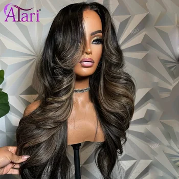 Black with Ash Brown Transparent 13x4 13x6 Lace Frontal Body Wave Human Hair Wigs Highlights 27 5x5 Closure Lace Wig Pre Plucked 1