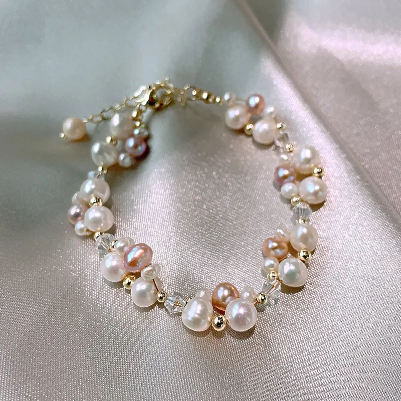 100% Natural Freshwater Pearl & Crystal 14K Gold Filled Female Jewelry Sets For Women Necklace Bracelet Wholesale Gifts No Fade 4