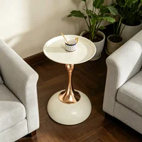 Tables Ye Moderne Martini - Petite table d'appoint ronde pour salon, table d'appoint de 38 cm avec base en métal, table circulaire blanche pour chambre à coucher et table de chevet, table à thé pour balcon, tables d'appoint d'angle pour lit 1