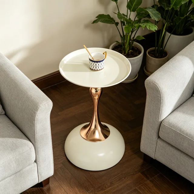 Tables Ye Moderne Martini - Petite table d'appoint ronde pour salon, table d'appoint de 38 cm avec base en métal, table circulaire blanche pour chambre à coucher et table de chevet, table à thé pour balcon, tables d'appoint d'angle pour lit 1
