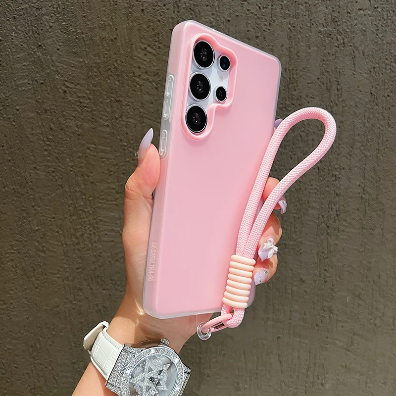 Jelly Phone Case with Wrist Strap Lanyard - Solid Cover Design