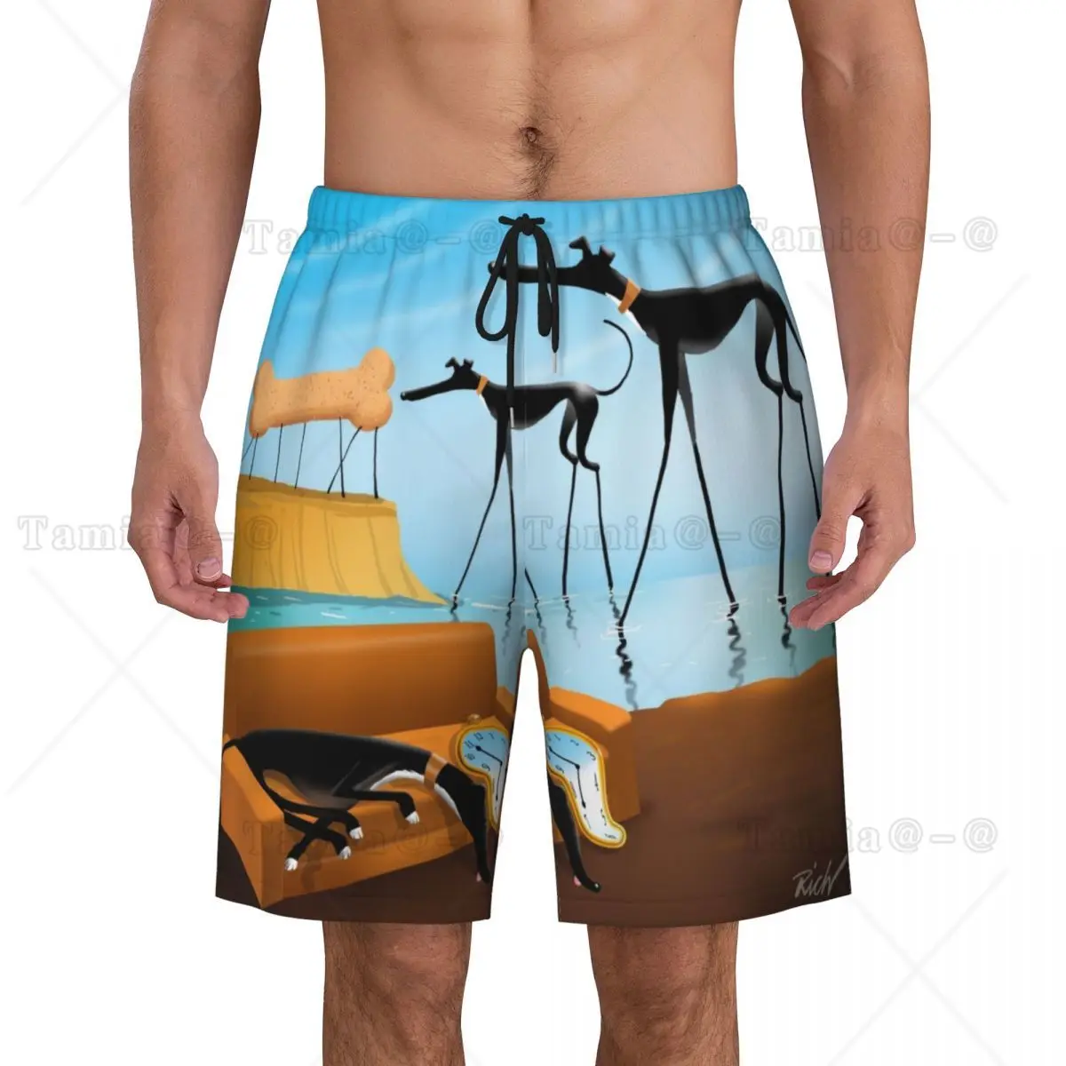 

Salvador Dali Greyhound Lurcher Swim Trunks Mens Quick Dry Board Shorts Whippet Sighthound Dog Art Bathing Suits Boardshorts