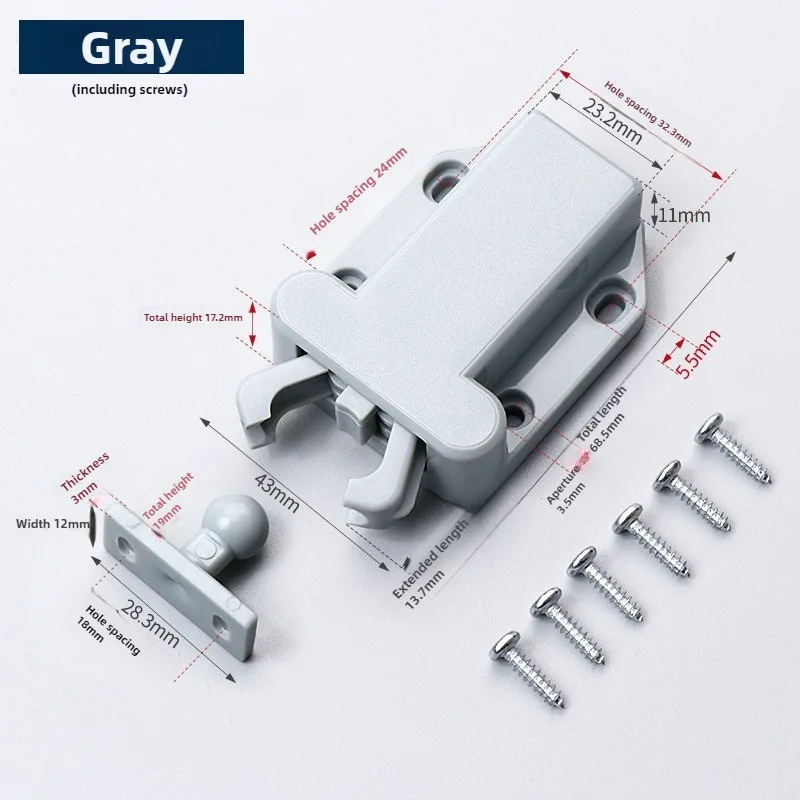 2/4/8 Sets Non-Magnetic Touch Latch Cabinet Door Catch Push to Latch and Cupboard Wardrobe Accessory with screws