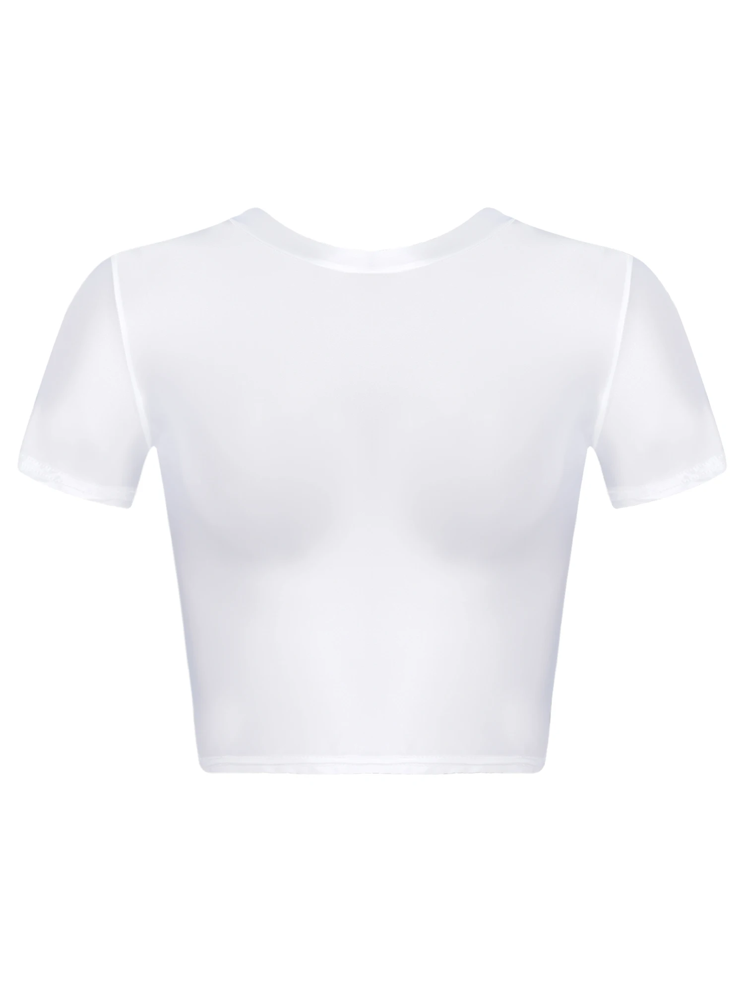 Camiseta de manga corta brillante al óleo para mujer, Top corto de Color sólido con cuello redondo, blusa ajustada con ombligo, camiseta expuesta para Yoga y Fitness