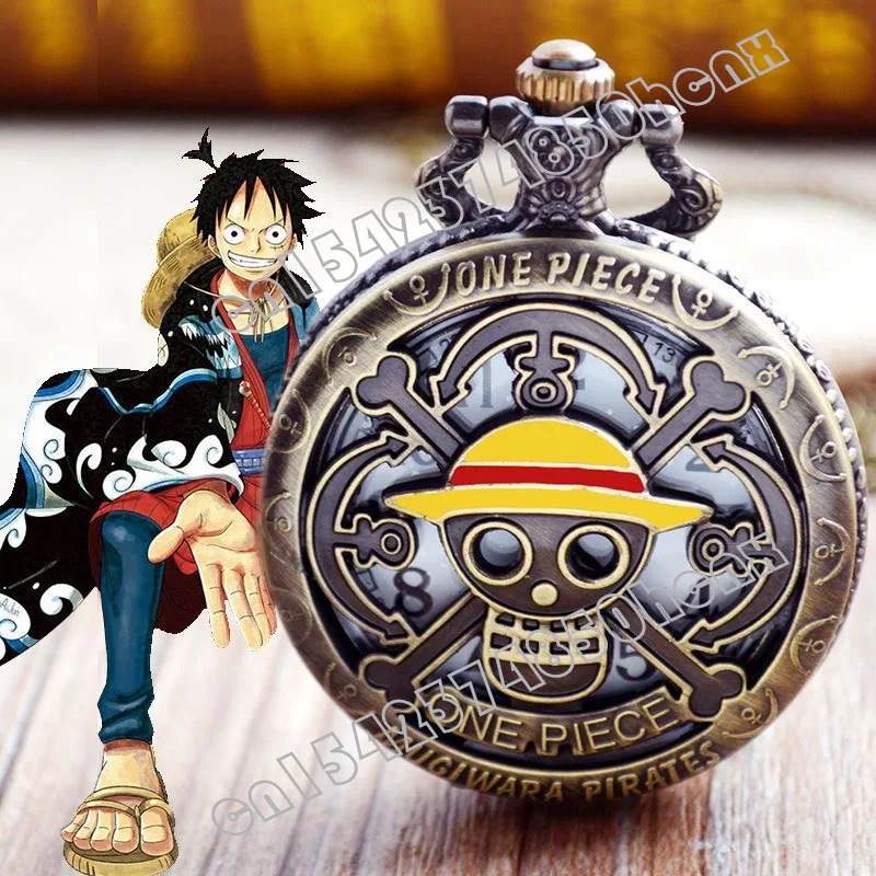 Anime One Piece Rufy Canvas Pocket Watch Uomo Donna Vintage Chain Pendant Cappello Giallo Hollow Intagliato Quartz Pocket Watch Collana