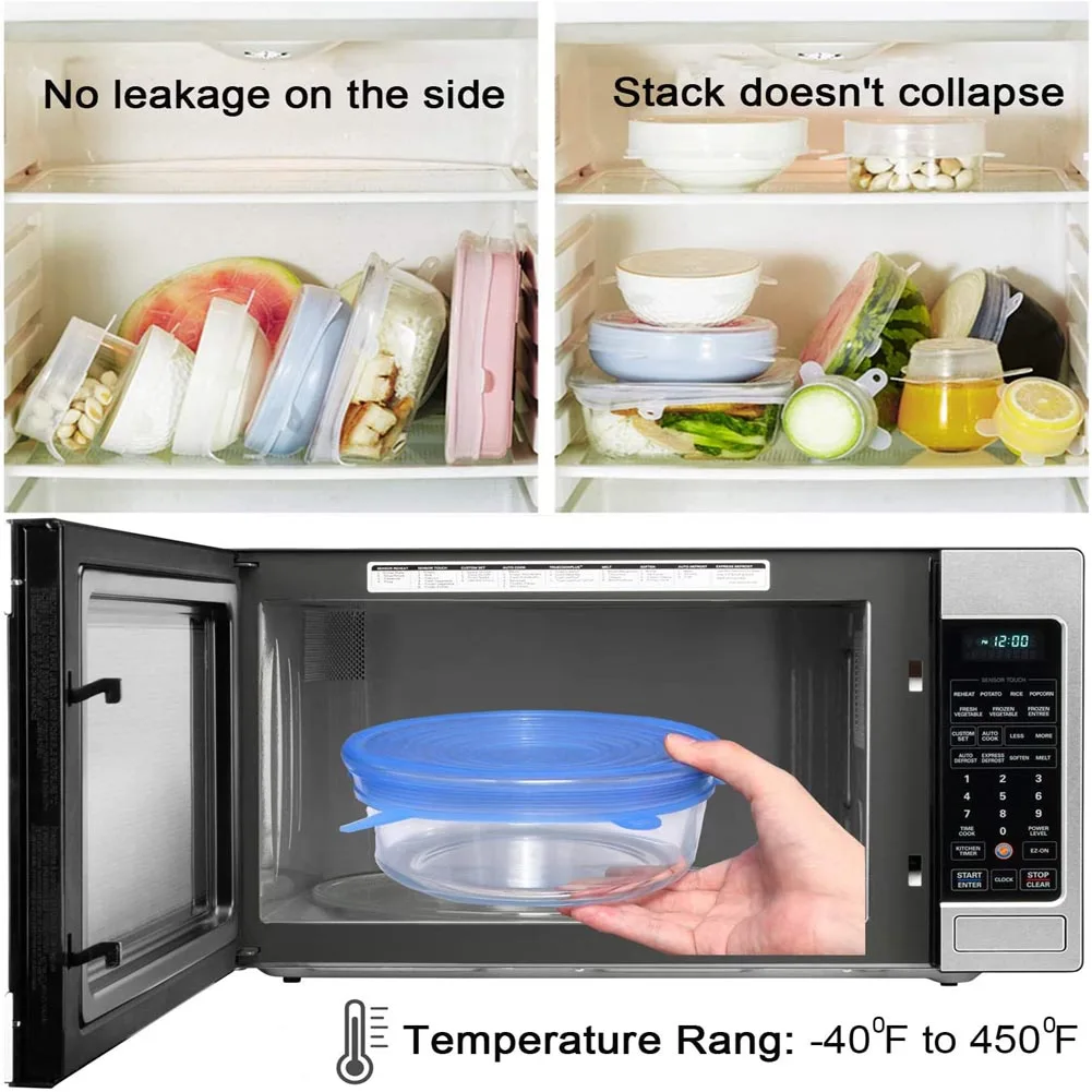 Silicone Cover Stretch Lids Reusable Airtight Food Wrap Covers Keeping Fresh Seal Bowl Stretch Wrap Cover 12PCS Kitchen Cookware
