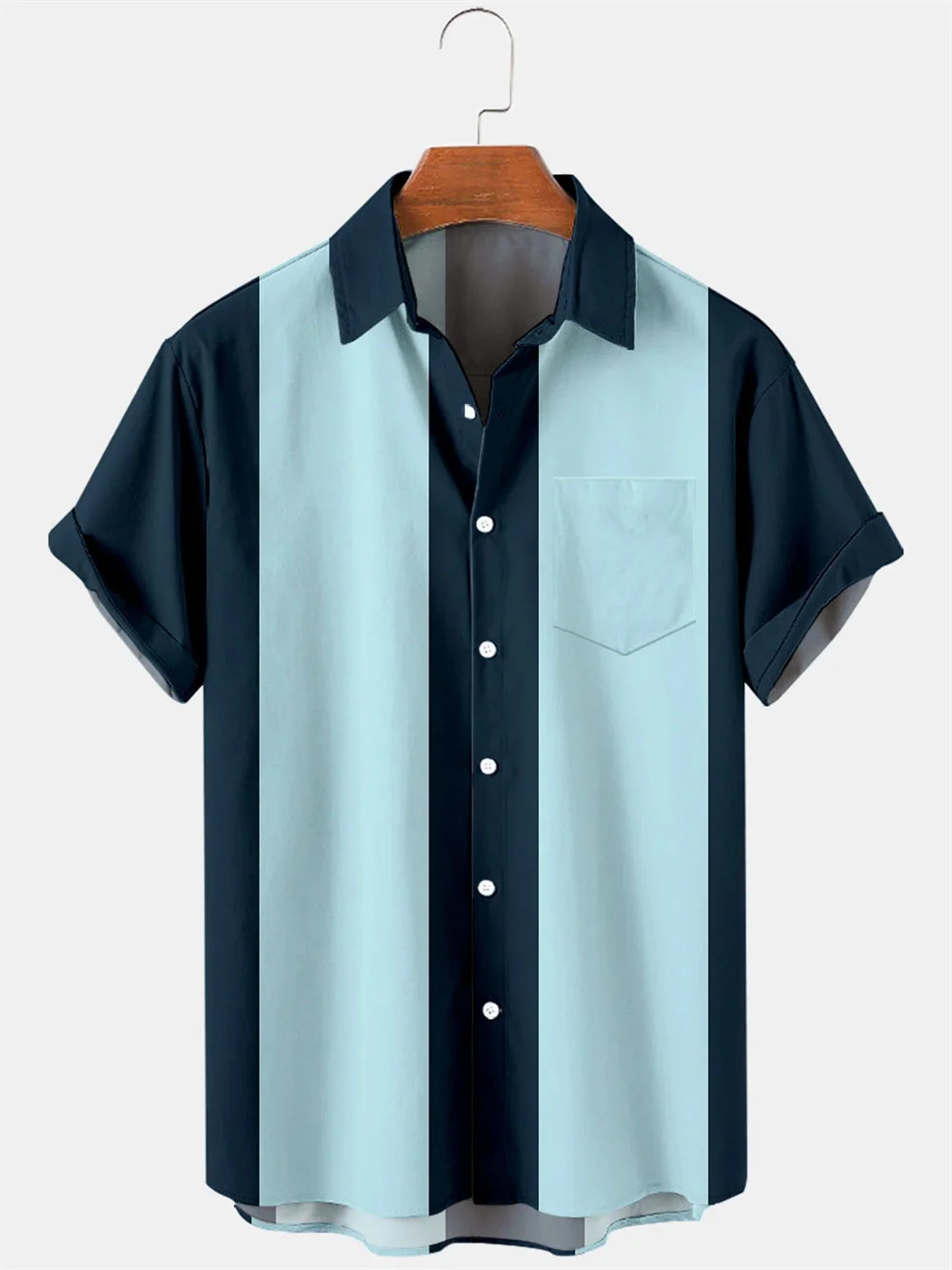 2023 Summer New Men's Short Sleeve Cardigan Shirt Casual Solid Color Panel Lapel Pocket Beach Top Comfortable Soft Fabric 2