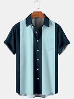 2023 Summer New Men's Short Sleeve Cardigan Shirt Casual Solid Color Panel Lapel Pocket Beach Top Comfortable Soft Fabric 2