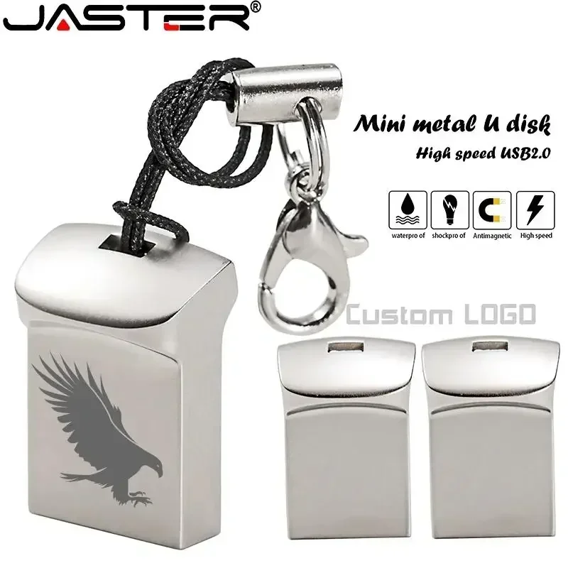 thumbnail image 1 of JASTER Mini USB 2.0 de metal, memoria USB plateada, regalo de empresa, dispositivo de almacenamiento resistente al agua, 32 GB, 64 GB, 1 of 5