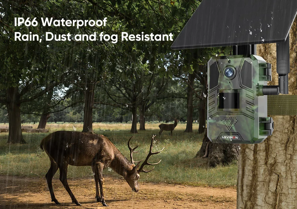 2K 4G LTE Cellular Trail Camera Outdoor Solar Hunting Camera PIR Detection Night