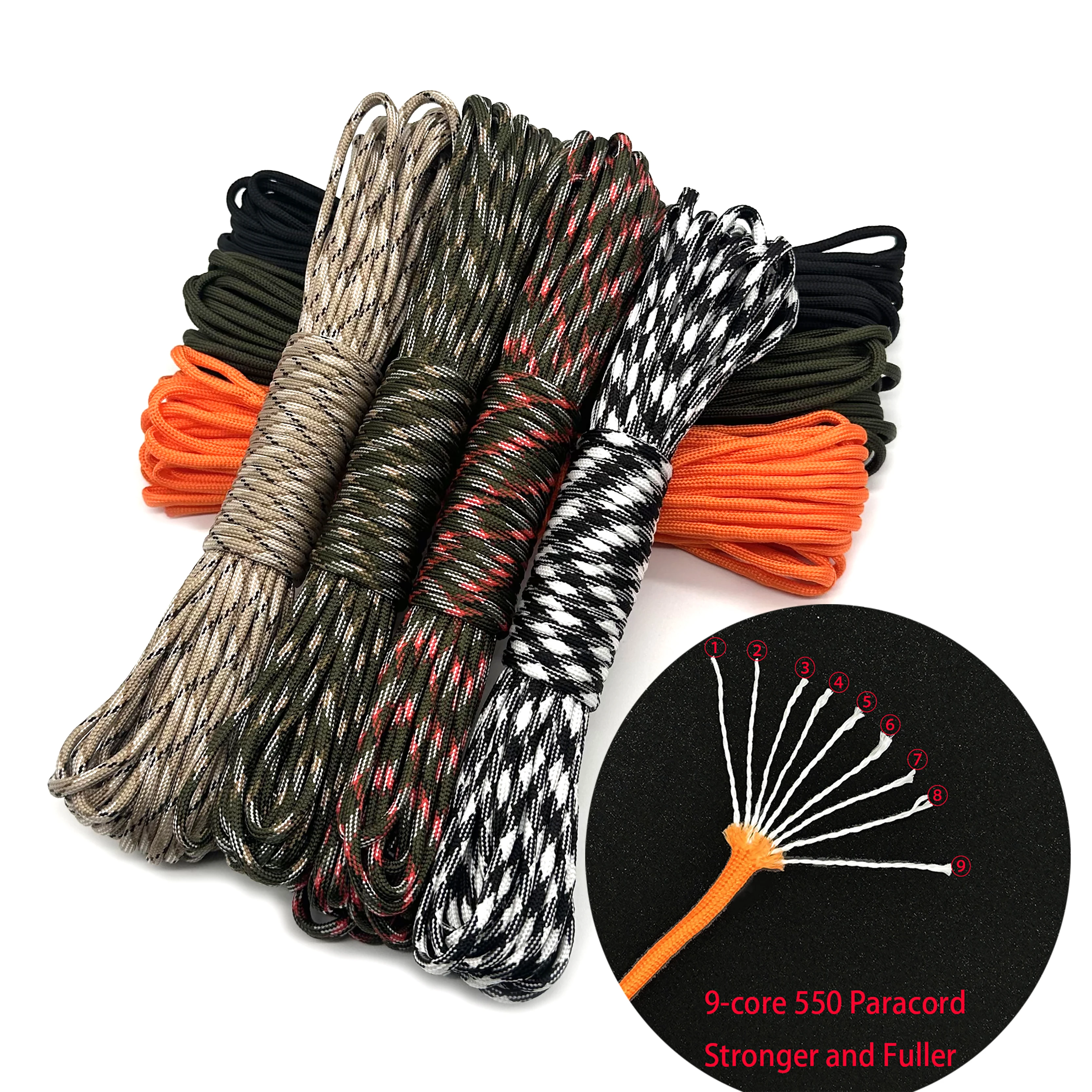 9 Cores Cord 550 Outdoor Camping Survival Kit Paracord 5 15 30M Dia.4mm For Lanyard Parachute Rope Hiking Tent Accessories 4Size