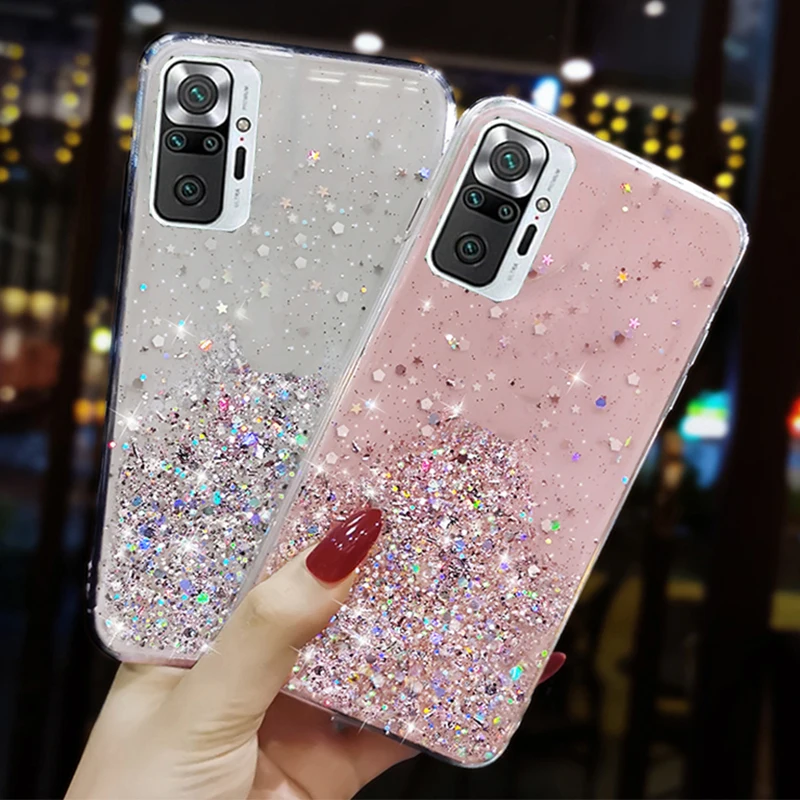 CADORABO Custodia In Silicone TPU Flessibile Cover Con Glitter Scintillanti Custodia Per Cellulare Per Redmi Note 10 Pro Trasparente Con Glitter 136020523 - Foto 3