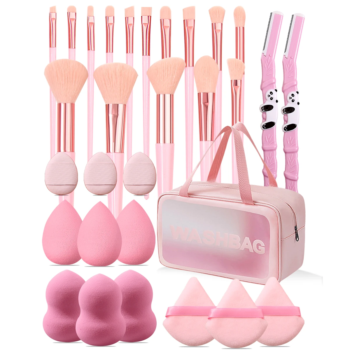 Description Picture 3 of item30Pcs Makeup Brushes Kit ,3 Fingertip Puff,3 Sponge Puff, 6 Sponge Egg,2 Eyebrow razorSuitable Makeup Bag for Beginners