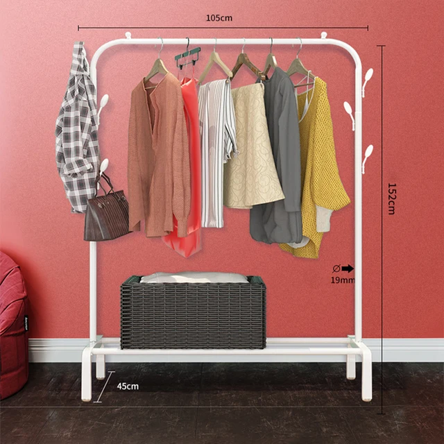 Garment Rack Floor Standing Clothes Hanger Double Pole Coat Rack Wardrobe Clothing Drying Rack Mobile Cloth Rail Home Furniture W Double hook 105cm