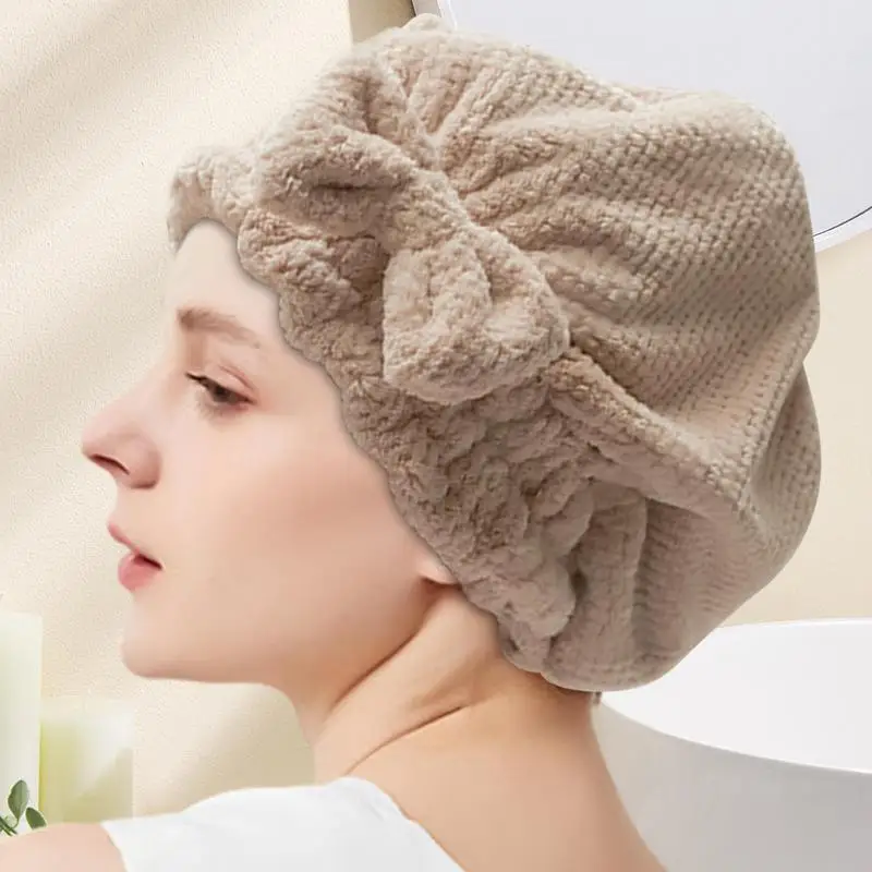 Asciugamano per capelli donna cappello per asciugare i capelli asciugamani da bagno con nodo a fiocco assorbimento turbante per capelli berretto asciutto perfetto per le donne cappello per capelli Anti crespo