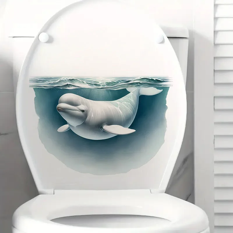 Beluga Whale 1pc Toilet Stickers,Wall Decal Removable, Reusable Vinyl Car Sticker for Toilet Lid, Bathroom Decor