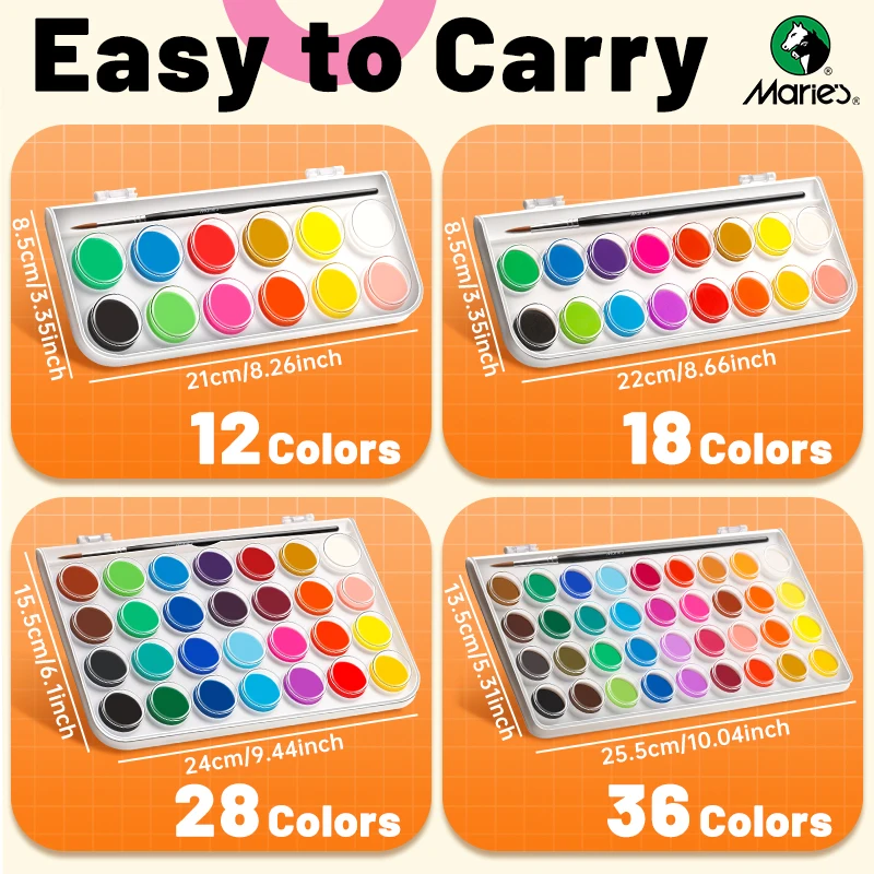Marie's Watercolor Paint Set in 12/16/28/36 Colors with a Paint Brush for Painting,Writing for Adults, Artists, Students 6