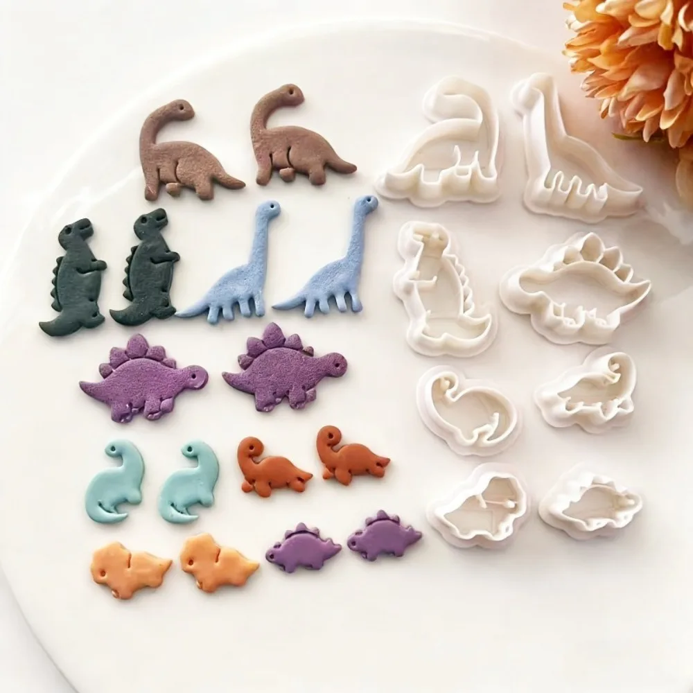 8pcs 귀여운 공룡 클레이 커터 세트 폴리머 클레이 귀걸이를위한 공룡 모양의 금형 쥬얼리 만들기 도구 할로윈 프로젝트 공예품
