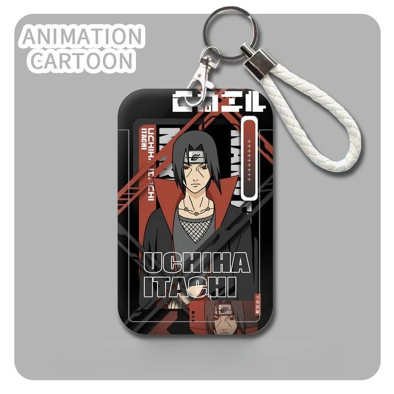 Naruto & Sasuke Cartoon Card Holder with Anti-Loss Case and Pendant