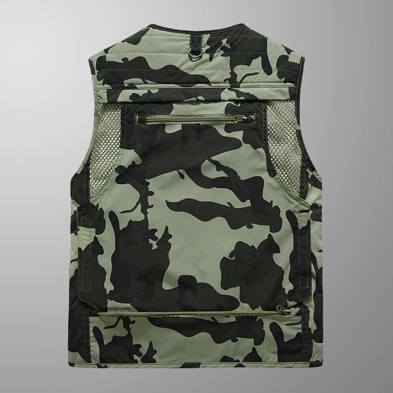 Men's Leather Fishing Vest Windproof Breathable Camouflage
