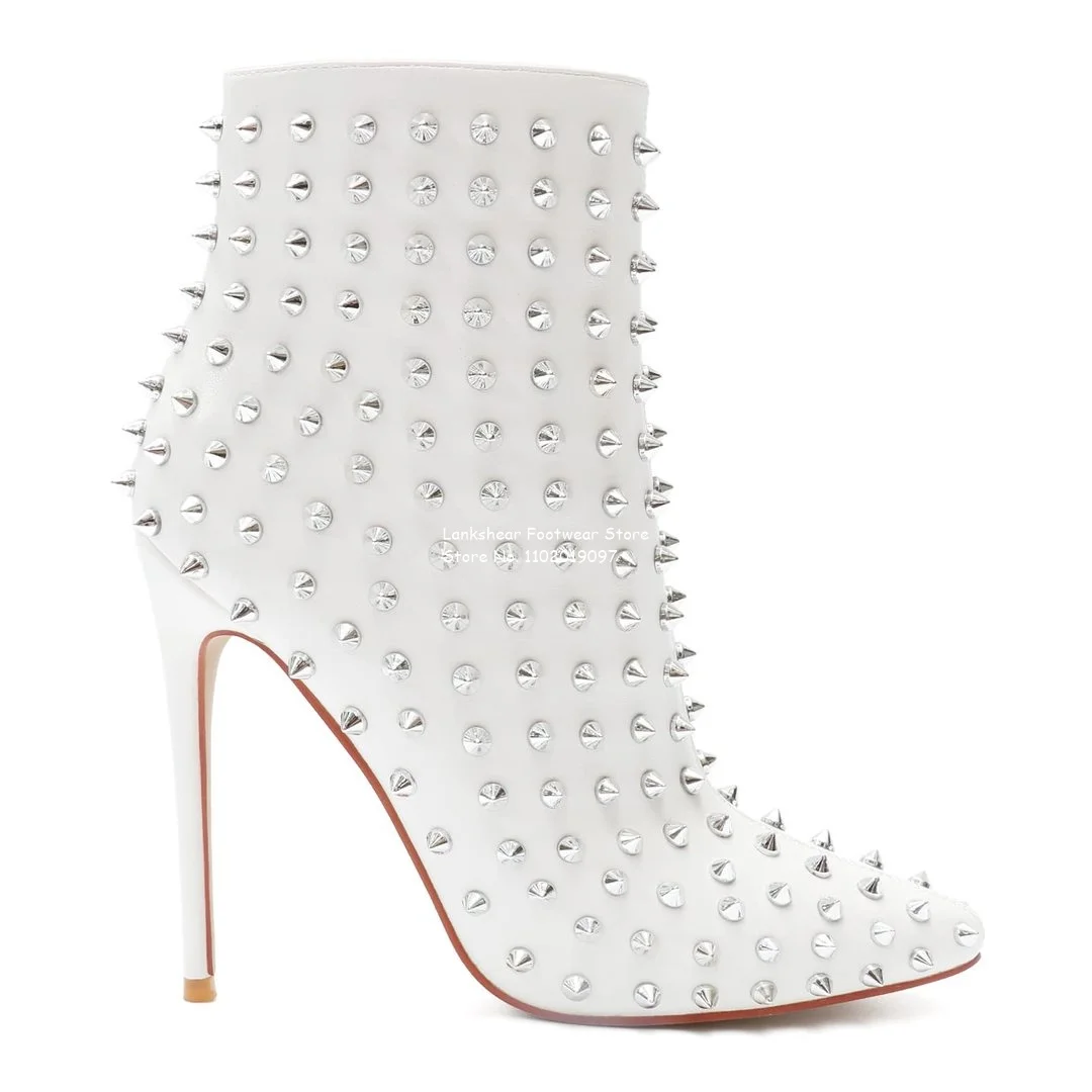 

Women's Ankle Boots with Rivets Closed Pointed Toe Stilettos Boots Interior Zipper White Black Red Plus Size Comfortable Shoes
