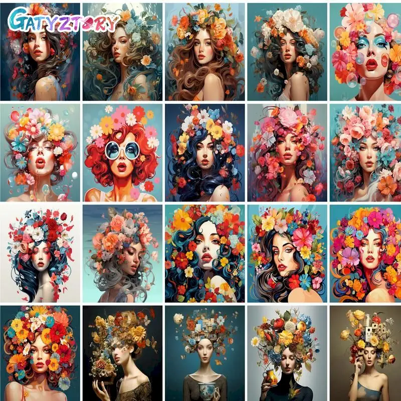 

GATYZTORY 60x75cm Frame Painting By Numbers DIY Gift For Adults Flowers Woman Figure Paint By Number Unique Handmade Home Decors