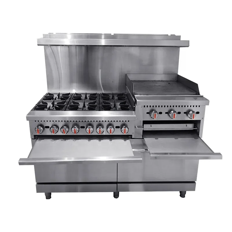 Industrial Restaurant Kitchen Use Gas Stove Cooking Range 6 Burner With Electric Oven