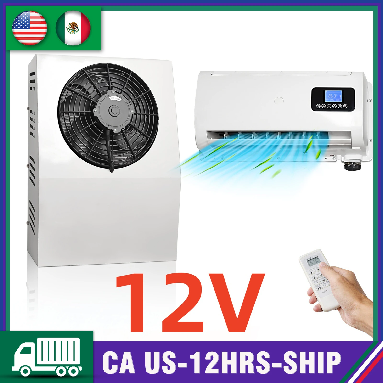 Sistema de Aire Acondicionado Universal de 12000 BTU y 12V CC para Camiones, Autocaravanas y Vans - Bajo Ruido y Enfriamiento Rápido