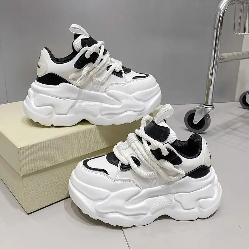 plus Size 41 43 Women's 2024 Autumn New Small Height Increasing Muffin Couple Casual Sneakers Dad Shoes 7cm