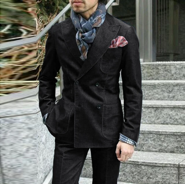 Slim Fit Denim Suit for Men Tailor-Made Business Wedding Tuxedo Set - Image 4