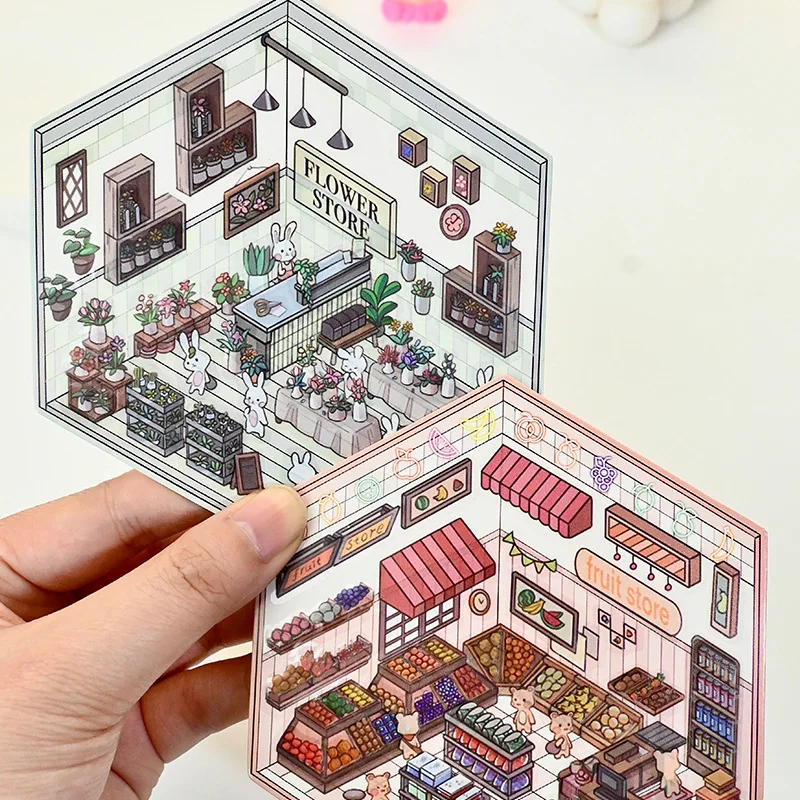 3D Kawaii Landscape Sticker Scene Decoration Poster Decompession Miniature Sticker for Children New Year Gift Cartoon Stickers