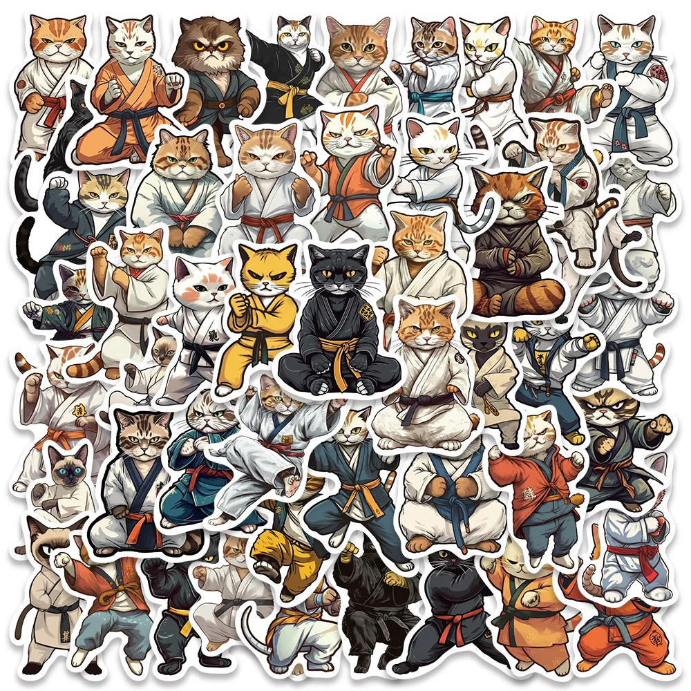 50pcs Cool Cartoon kungfu Cats Stickers Kids Toy DIY Waterproof Graffiti For Luggage Laptop Guitar Phone Car Decals