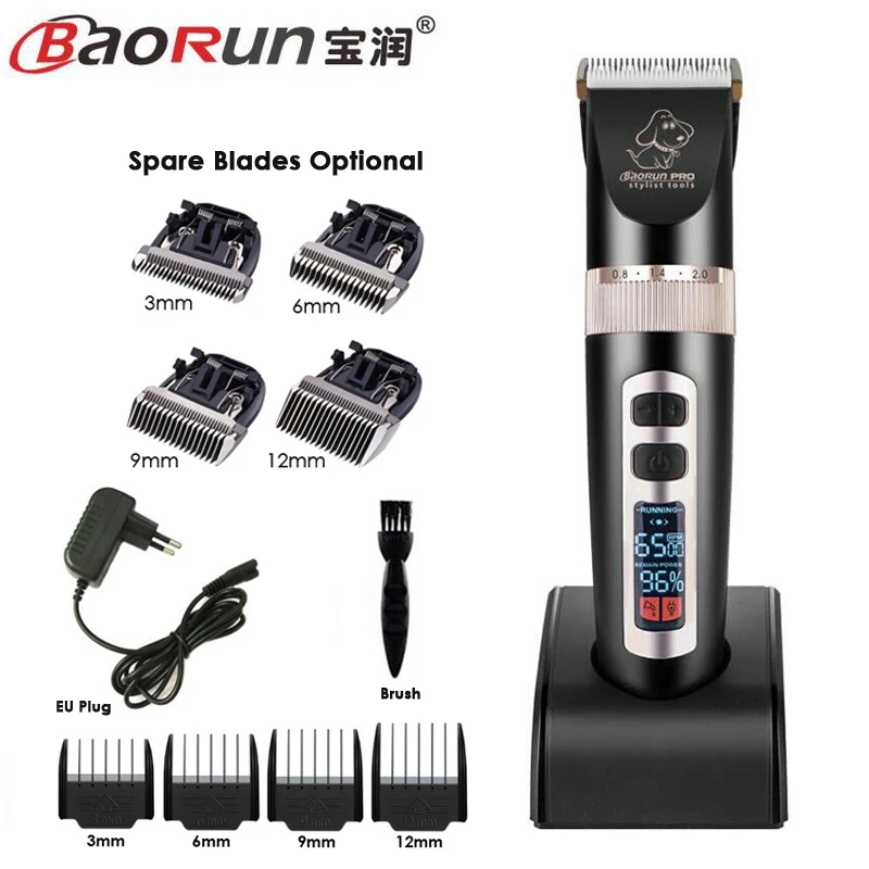 Professional Pet Dog Hair Trimmer LCD Display Electric Shaver Pet Grooming Hair Clipper Integrated Blades 3/6/9/12mm