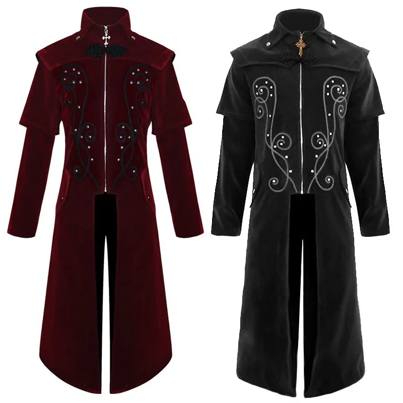 

Europe And America Medieval Gothic Retro Long Men's Red Coat