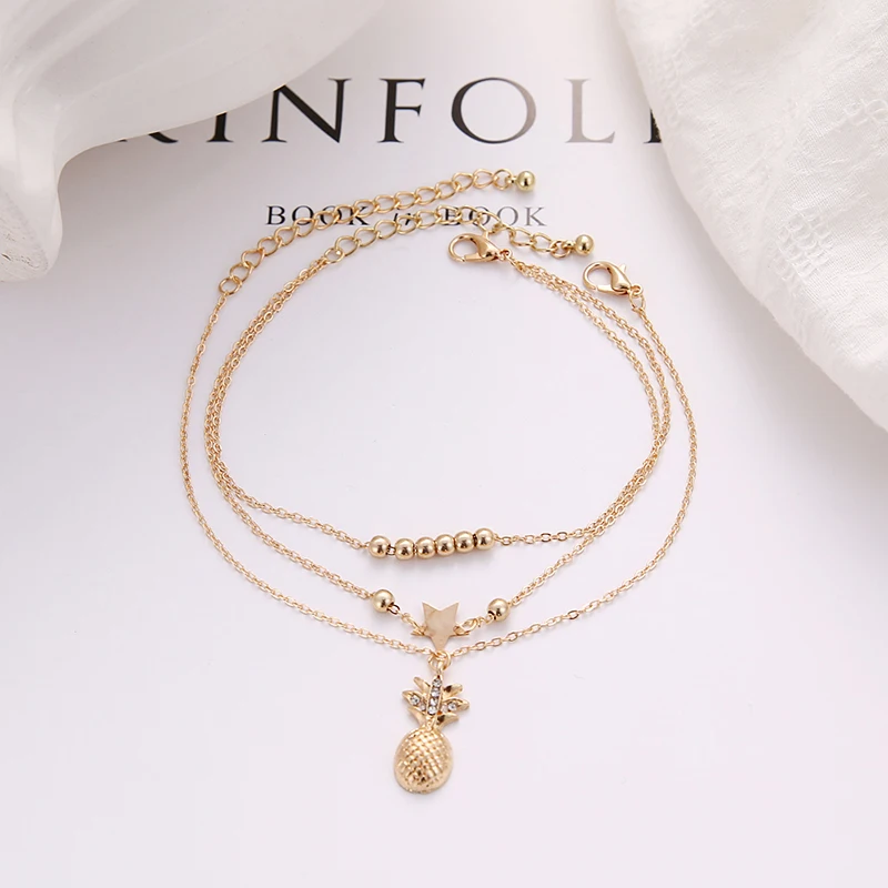 Summer Fashion Crystal Pineapple Anklets Female Barefoot Crochet Sandals Foot Jewelry Bead Ankle Bracelets For Women Leg Chain silver anklet bracelet ankle chains bead bracelet cubic zirconia anklet beads anklet toe foot bracelet fashion accessories ankle slimming bangle