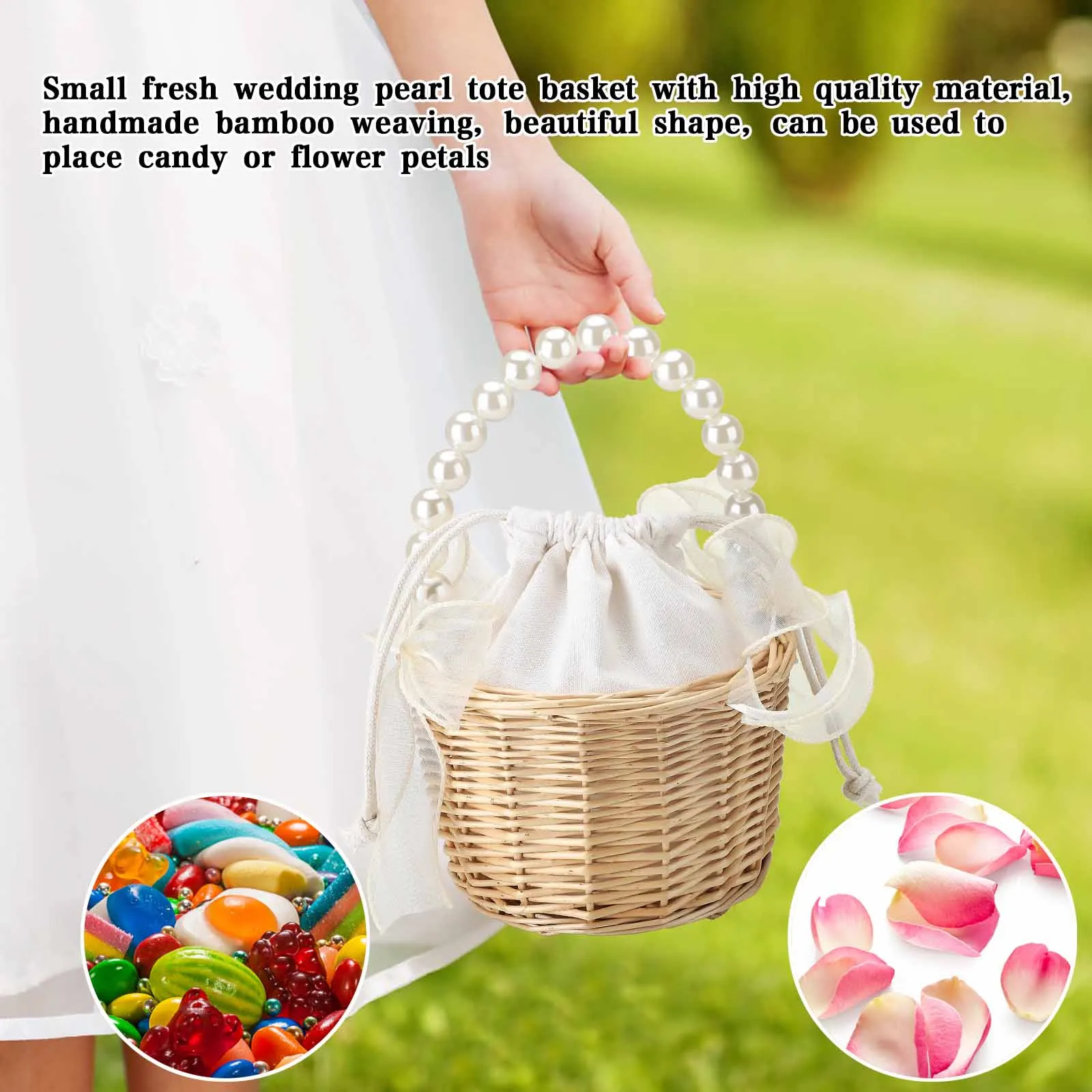 Flower Basket Woven Rattan Storage Container Box Portable Wedding Girl Baskets with Handle Wedding Party Home Decoration 3