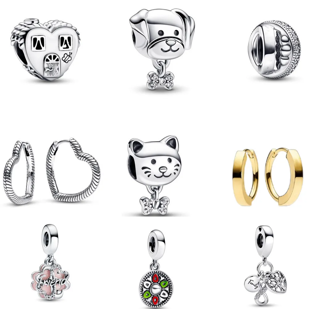 

2022 New Autumn Pet Dog & Bone Heart House Happy Place Charm Beads Fit Original Pandora Bracelet Jewelry Making