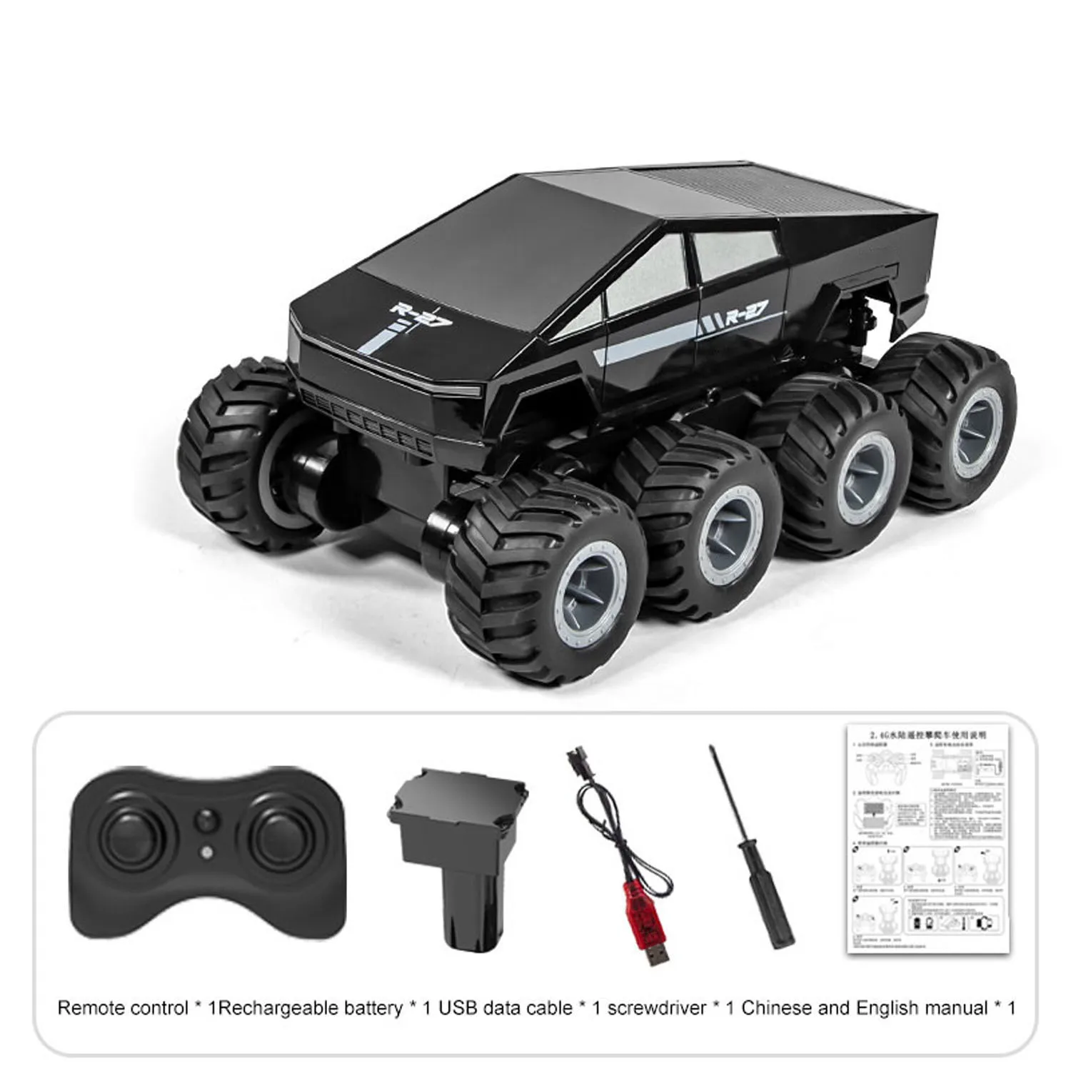 JJRC Q218 1/18 Samochód terenowy RC 8x8, hybryda, 360°, czarny/srebrny