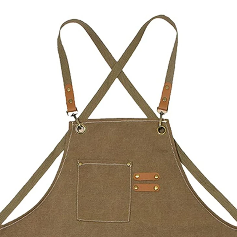 Unisex Canvas Work Apron Carpenter Apron with 3 pockets 4