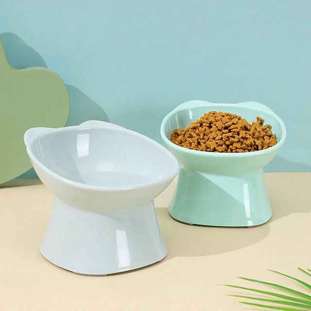New cat bowl anti-tip feeding and drinking bowl Nordic style square mouth double-ear high-leg cat bowl pet supplies 4
