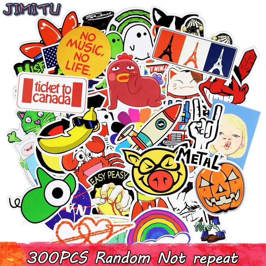 300 PCS Graffiti Cartoon Sticker Package Funny Anime Random Waterproof Children Stickers Laptop Skateboard Bike Helmet Decals